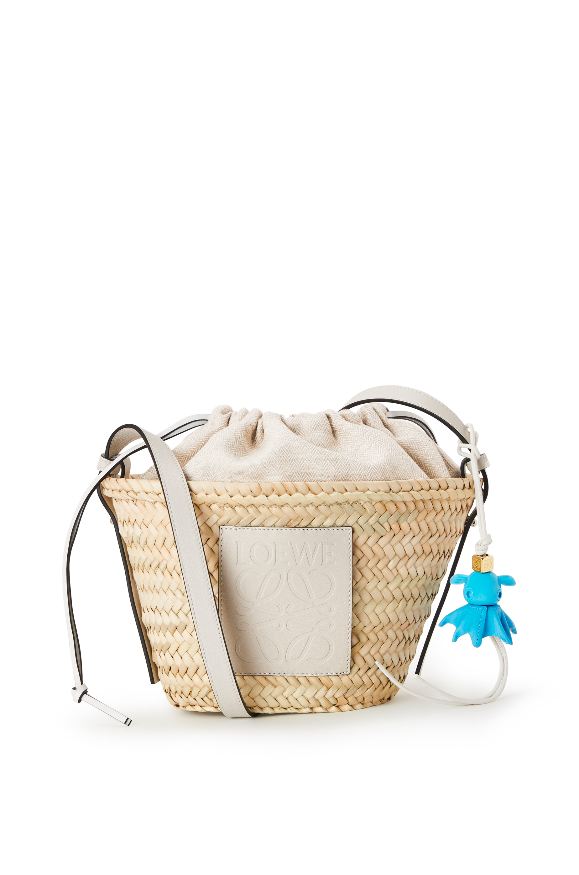 Drawstring bucket bag in palm leaf and calfskin & Dumbo octopus